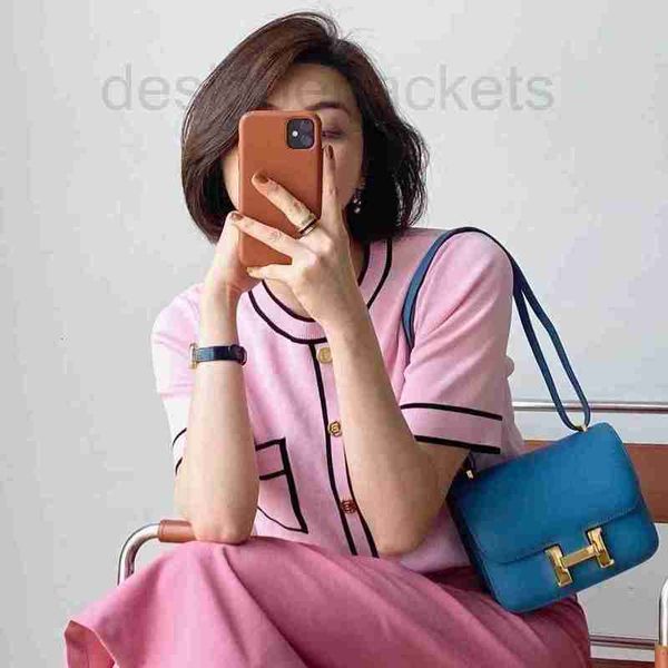 

women's knits & tees designer summer new contrast short sleeve round neck knitted women x8hq, White