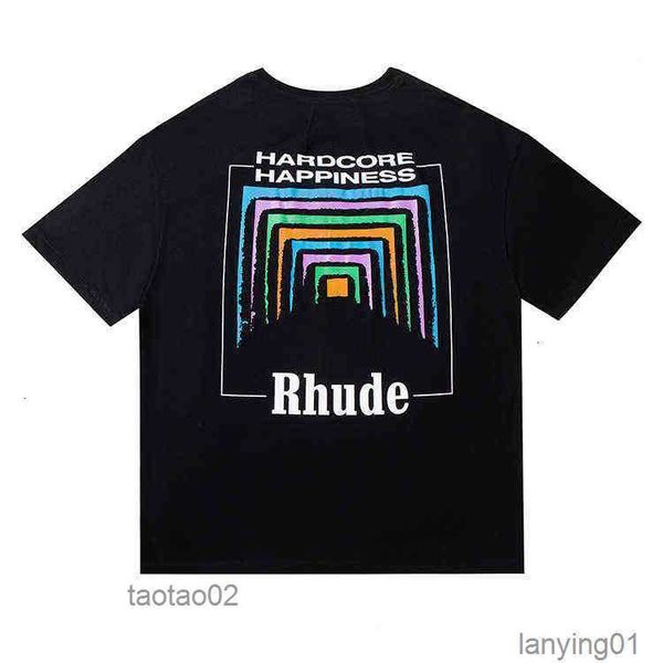 

22ss fashion brand rhude t shirt short sleeved tunnel abstract american high street loose leisure versatile half t-shirt forhe8w, White;black
