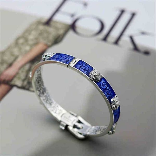 

necklace personality blue enamel tiger head bracelet letter silver interlocking belt couple bracelet