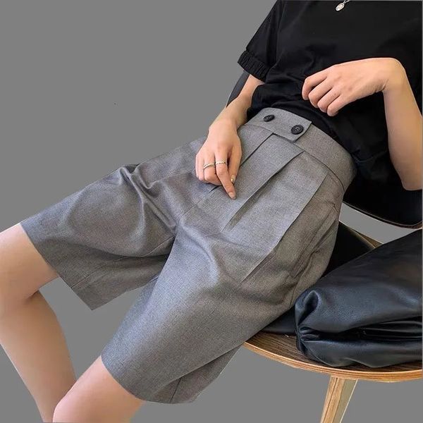

women's shorts lucyever korean office suits shorts for women fashion double-bottons high waist knee-length pants woman summer casual sh, White;black