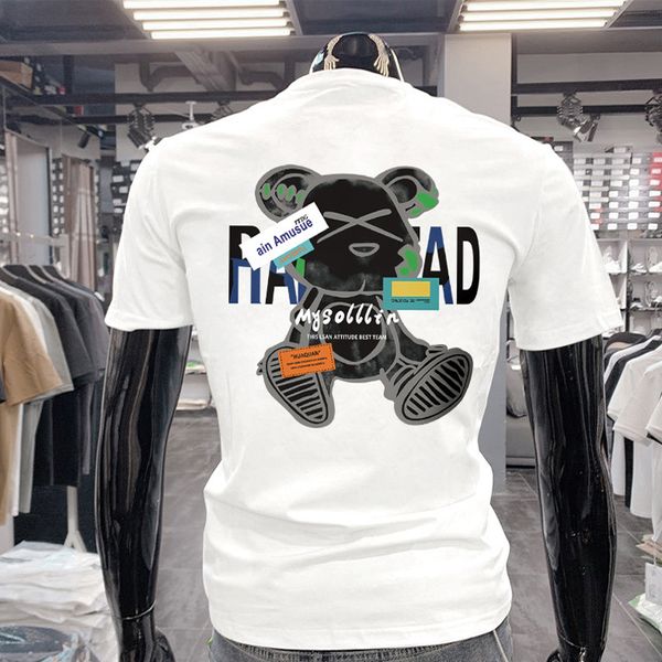 

men's t-shirts short-sleeved for men printed bear round-neck tees ig fashion brand 2023 summer new slim young homme wear clothing plus, White;black