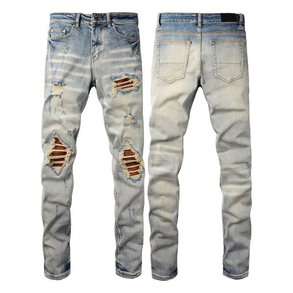 

designer stack jeans european purple jean men embroidery quilting ripped for trend brand vintage pant mens fold slim skinny fashion54555967, Blue