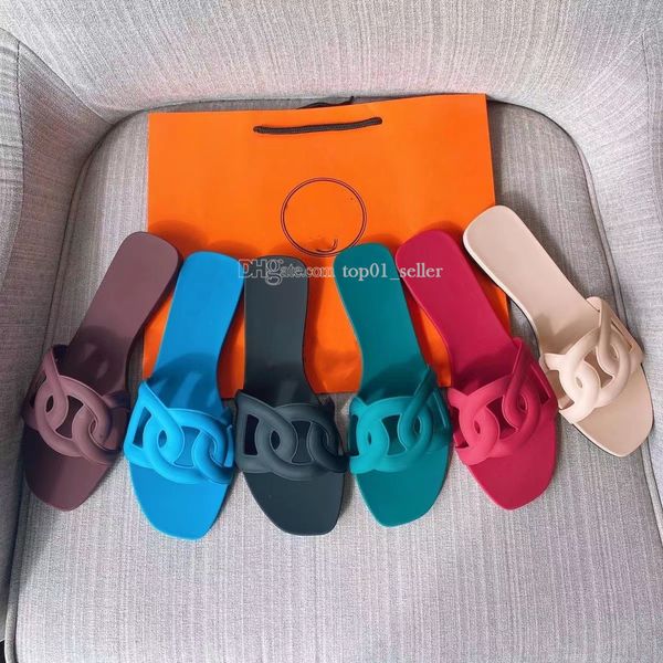

shoes slippers designer luxury oran women chain slides summer rubber big head black pink white fashion beach flat sandal leather large, White;red