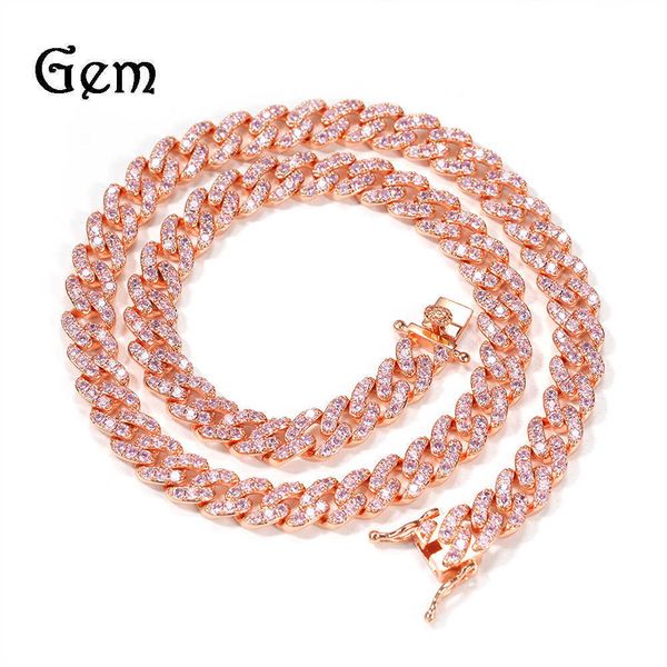 

9mm micro inlaid pink zircon cuba chain hip hop fashion brand pp same bracelet necklace, Black