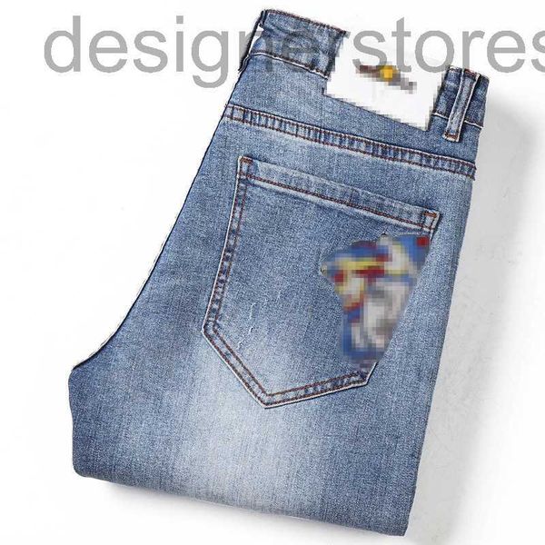 

men's jeans designer autumn new embroidered jeans with tiny elastic leg pants ogce, Blue