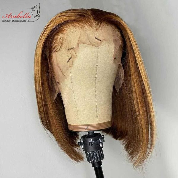 

lace wigs highlight bob wig 13x4 transparent lace front wig 100% human hair wigs pre plucked bleached knots arabella remy ombre bob wig 2302, Black;brown