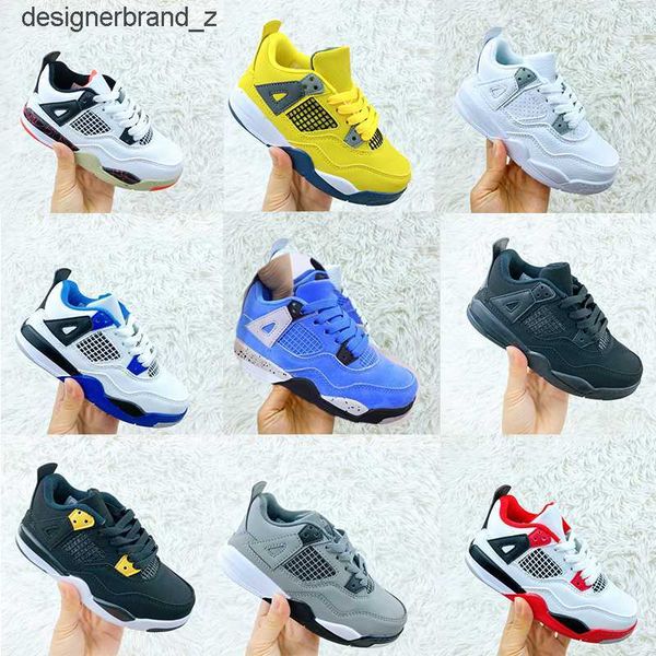 

jointly signed high og lightning jumpman 4s kids basketball shoes fire red thunder 4 cool grey infant boy girl sneaker toddlers bred youth n, Black
