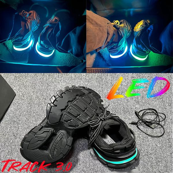

designer casual shoes track 3.0 led sneaker lighted gomma leather womens mens trainer nylon printed platform sneakers men light s, Black