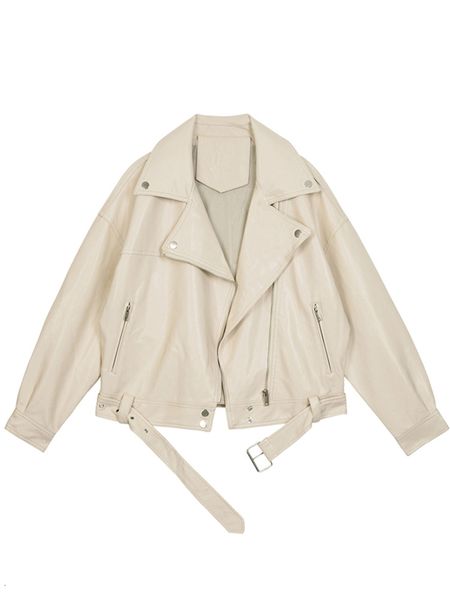 

womens jackets ftlzz spring women pu leather motorcycle jacket female with belt solid color jackets ladys loose casual jacket 230314, Black;brown