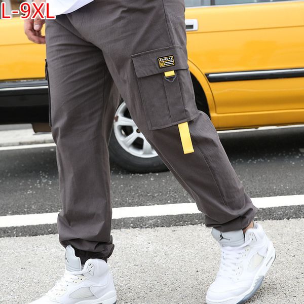

men's pants joggers men pants stretch loose hip hop harem cargo plus size 7xl 8xl 9xl summer autumn teenager winter fleece students tro, Black