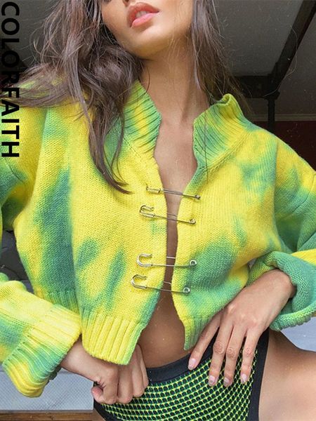

women's knits tees colorfaith y2k pin tie dye vintage cardigans cutout fashionable women's autumn winter sweaters short swc3075jx, White