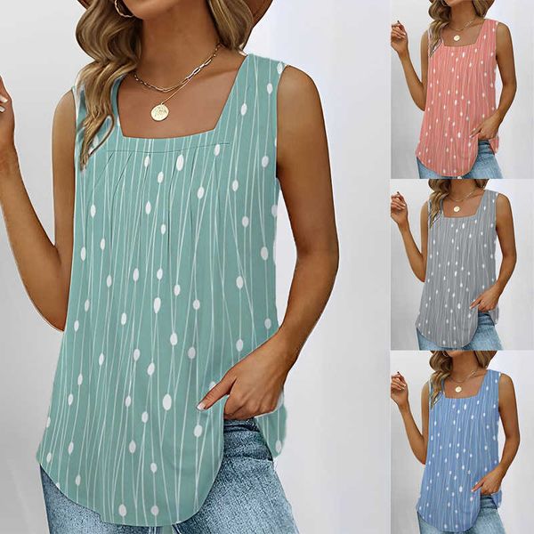 

2023 summer new polka dot sleeveless square neck tank for women, White