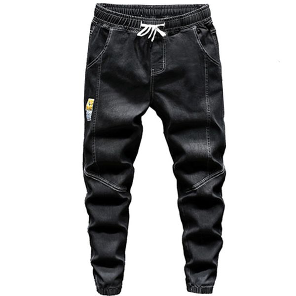 

men's jeans men fashion denim pants brand big yards feet thin jeans men elastic waist drawstring cowboy sweatpants baggy trousers 23031, Blue