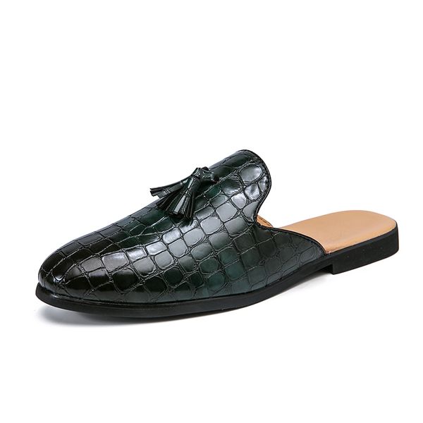 

slippers black patent leather crocodile mules men half shoes for man fashion designer shoes mens luxury zapatillas hombre casual slip on