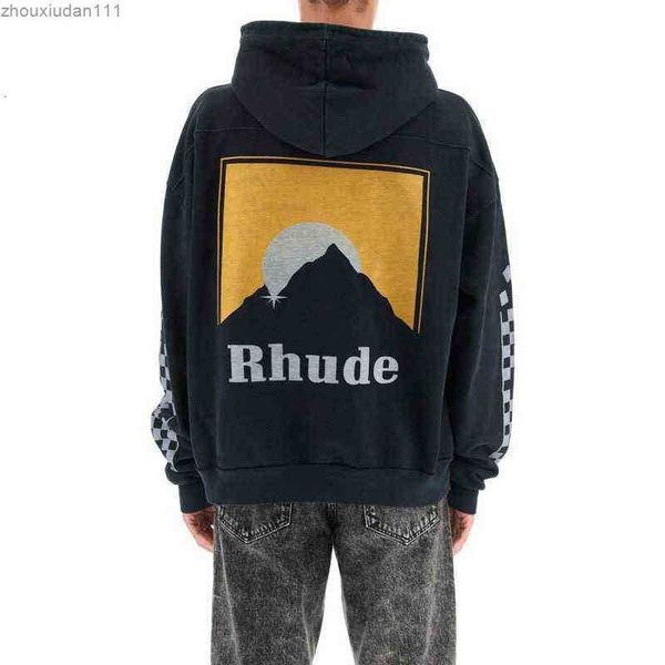

vintage rhude hoodie men women rh letter print sweatshirts pullover, Black