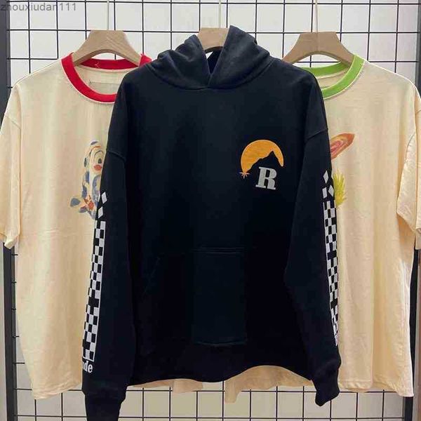 

autumn rhude casual side seam pocket letter hooded sweater, Black