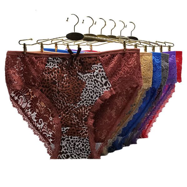 

women's panties 6 pieceslot lingerie leopard print women panties underwear plus size briefs cotton underpants lace intimate 230316, Black;pink