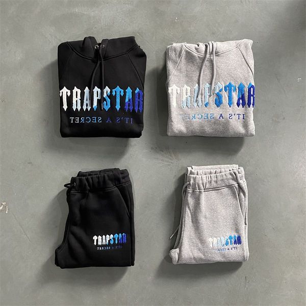 

2023 st quality trapstar tracksuits uk hoodie letters london hip-hop embroidery couple men women sweater high street fashion embroidered hoo, Gray