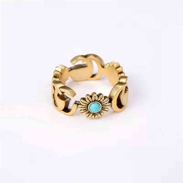 

ring 2023 new daisy ring bronze flower turquoise ring for couples, Silver