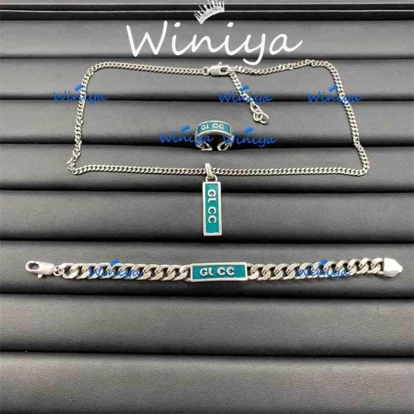 

design necklace set necklace new enamel letter personalized clavicle chain bracelet opening ring wind jewelry factory direct sales 70% off, Silver