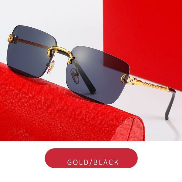

men designer sunglasses leopard head composite metal rimless optical frame classic rectangle square luxury gold sunshade sunglass carti fram, White;black