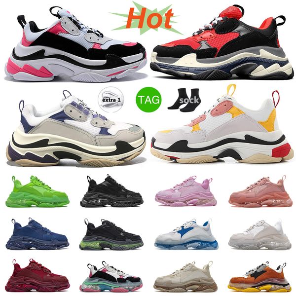 

triple s men women designer outdoor shoes platform sneakers clear sole black white grey red pink blue royal neon greenmens womens outdoor sp