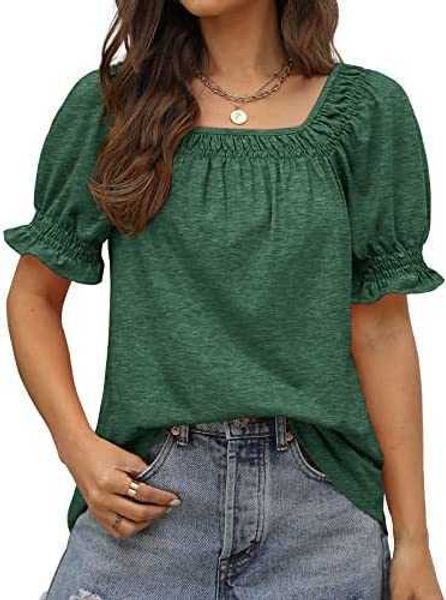 

womens t-shirt summer loose fit casual short sleeve trendy square neck shirts woman t shirt no print4mes, White