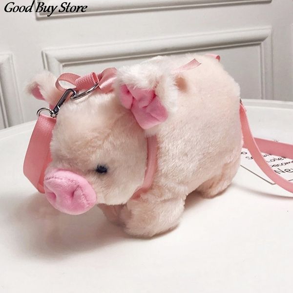 

waist bags plush stuffed animal crossbody bags lovely pig shoulder bag women soft winter phone purse cartoon handbags key money storage 2303