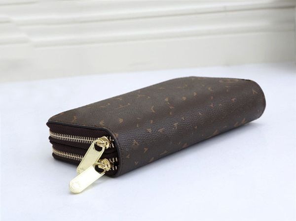 

designer high-capacity wallet zippy double zipper purse card holder mens leather wallet french classic brown print wallet long coin purse cl, Red;black