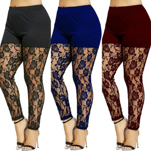 

women's leggings women casual skinny pants leggings fashion patchwork print mesh elastic waist full pencil leggings plus size us 230316, Black