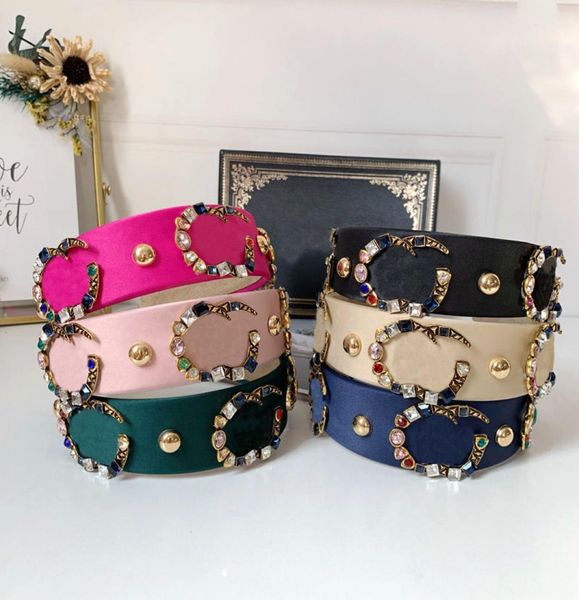 

luxury diamond headband double letter hair band women rhinestone alphabet headband wide brim crystal hair hoops2254631, Silver