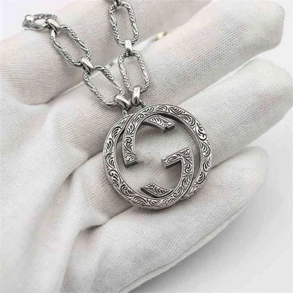 

necklace qigu's interlocking carved pattern pendant silver men's and women's fashion couple necklace