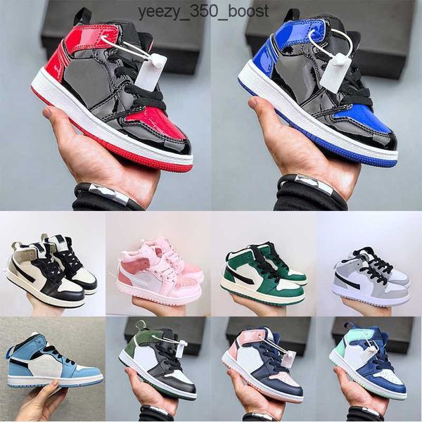 

sports jumpman 1 kids basketball shoes 1s bred patent blue dark mocha digital pink light smoke grey university blue unc youth toddlers 2rsz, Black