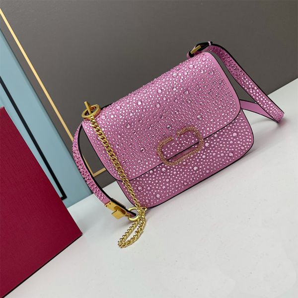 

luxury designer one shoulder cross-body female bag chain handbag crystal tote bag clamshell inlaid diamond drill handbag purse small square