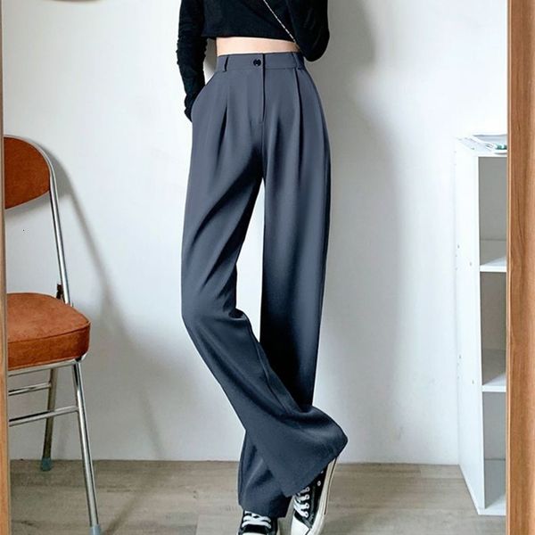 

women's pants capris lucyever spring summer women's wide leg pants loose high waist casual trousers woman korean style solid offic, Black;white