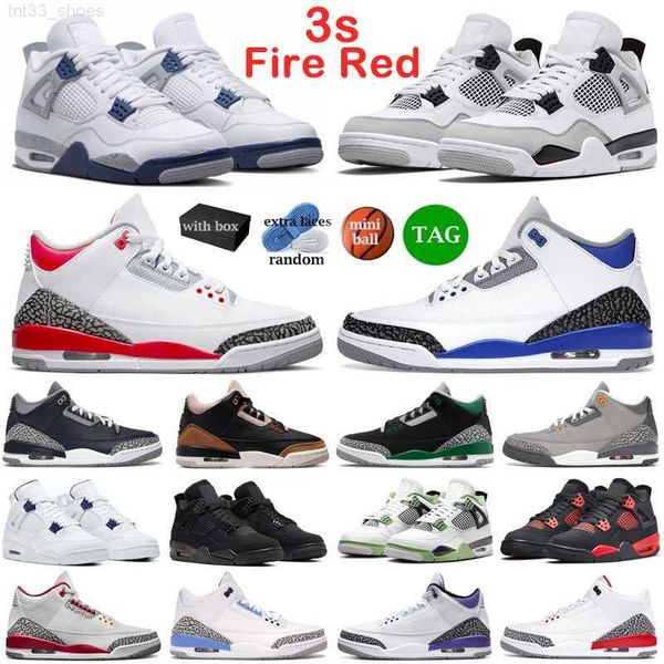 

3s 4s with box basketball shoes men jumpman fire red racer blue cool grey 4 midnight navy military black seafoam black cat trainers outdoor