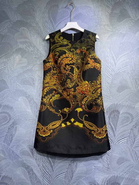 

2023 spring new tank dress round neck print beads, Black;gray