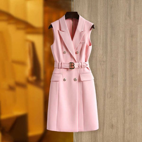 

2023 summer women dress sleeveless lace-up quad button slim fit designer dresses back zipper pink quality women clothes, Black;gray