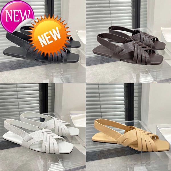 

designer 2023 new sandals ladies casual shoes the row designer fashion retro leather flat bottom comfortable roman woven hollow summer outdo, Black