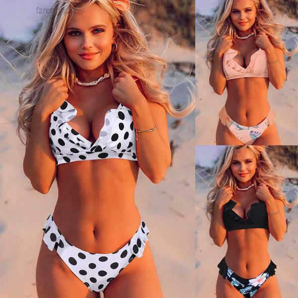 

women's swimwear 2022 new ruffles small fresh gathered bikini beach swimsuit swimming suit ladies 21wl, White;black