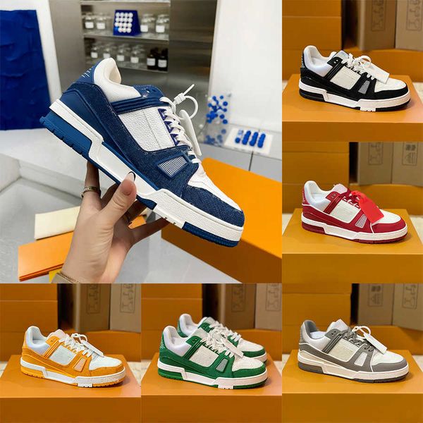 

new designer louise vitton embroidery trainer sneakers luxury casual shoes men women platform fashion low shoe red green fashion genuine lea