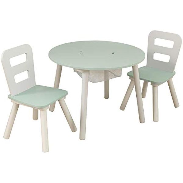 

kidkraft round storage table & 2 chair set - mint gift for ages 3 6 fish chair