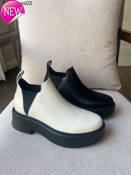 

dress shoes designer high end the row new thick soled bare boots leather round toe short chelsea sponge high soled martin boots, Black