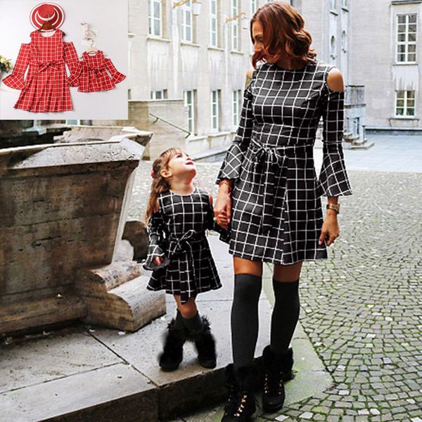

family matching outfits strapless mom and me dress family mother and daughter dresses matching womens baby girls print plaid party dress clo, Blue