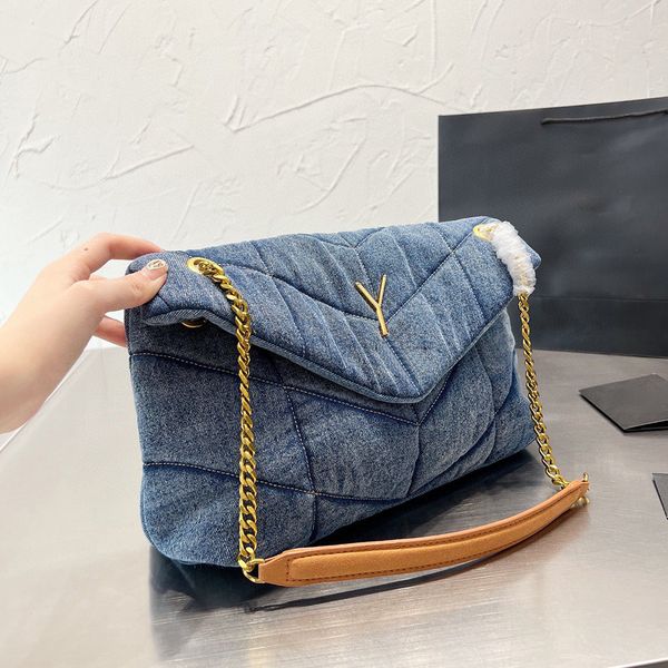 

fashion denim flap shoulder bag women crossbody totes backpack loulou purse handbags seam leather ladies metal chains clamshell messenger lu