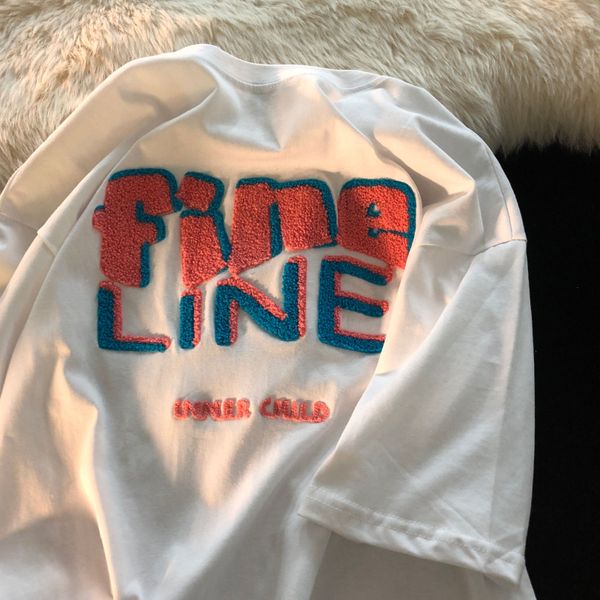 

womens tshirt summer letter embroidery short sleeve tshirt womens y2k street trend retro tshirt couple casual round neck tshirt 230316, White