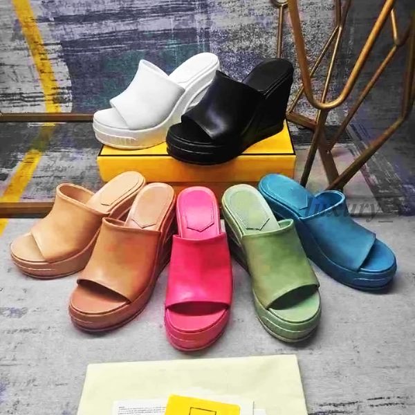 

show slippers designer rubber slippers women platform sandals wedge heel candy color foam slides classic summer beach flip flops, Black
