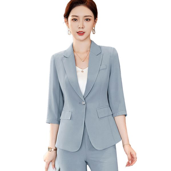 

women's suits blazers spring summer ladies grey blazer women business suits 2 piece pant and sets half sleeve jacket work office unifor, White;black