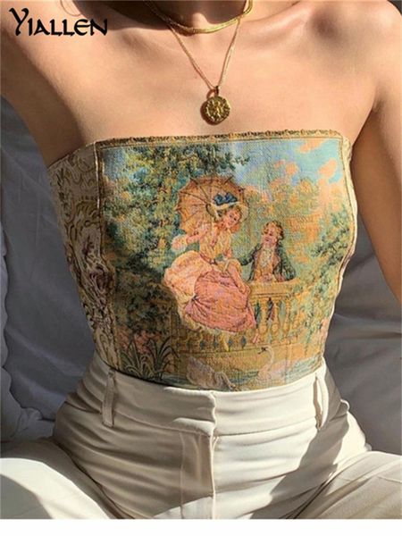

women's tanks camis yiallen summer women off-shoulder tube strapless backless printing tank vests women party club wear 230316, White