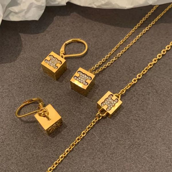 

cel arc de triomphe cube diamond pendant necklaces & bracelet & earrings designers jewelry for women party gold mens necklace chain, Silver